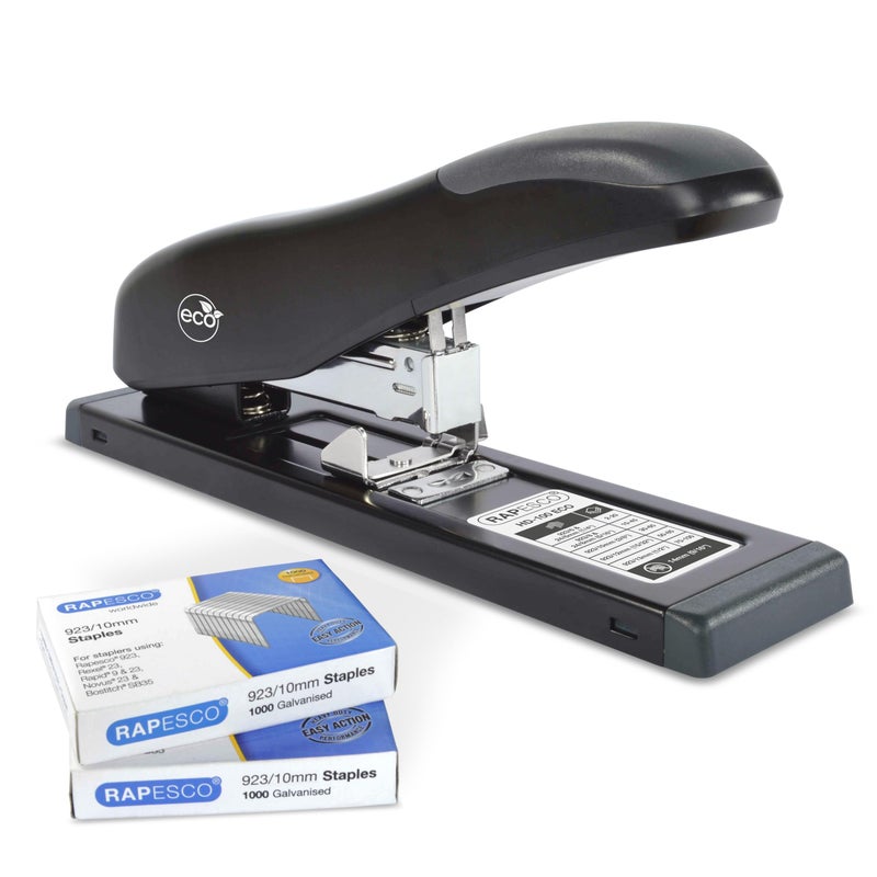 Rapesco 1307 ECO Heavy-Duty Stapler with 2000 Staples Type 923/10mm (3/8"), 100 Sheet Capacity, Uses Type 923 (1/4" to 1/2") and Type 24 High-Capacity (1/4" and 5/16") Heavy-Duty Staples, Black - Image 1